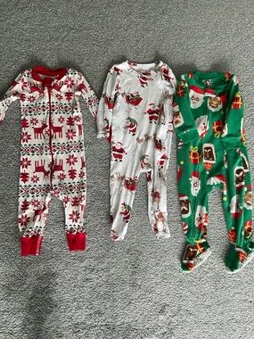 Set of 3 Variety 12 m Christmas Footed One-Pieces - Red/White/Green